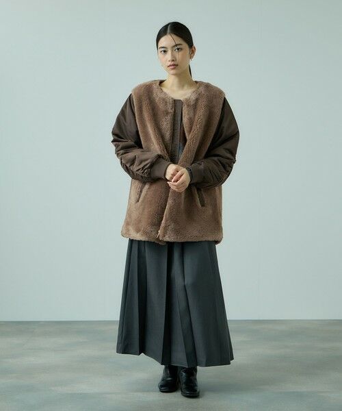 VICKY / ビッキー ダッフルコート | ボア切替ノーカラーミドルコート | 詳細13