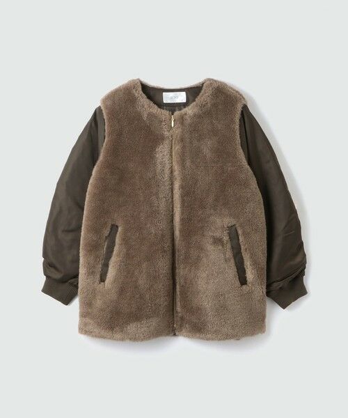 VICKY / ビッキー ダッフルコート | ボア切替ノーカラーミドルコート | 詳細14