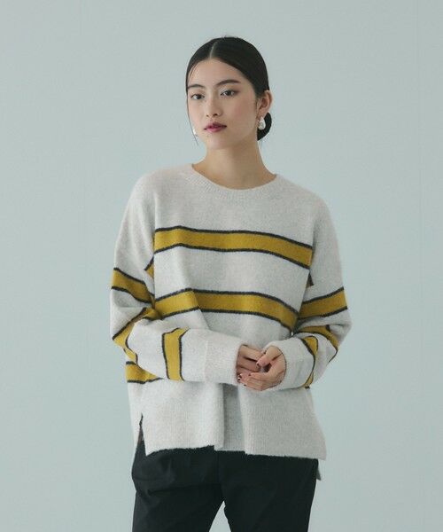 VICKY / ビッキー ニット・セーター | ウール混マルチボーダーニット≪洗濯機で洗える≫（グレー系その他）