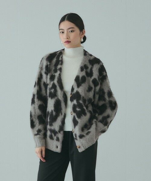 VICKY / ビッキー カーディガン・ボレロ | レオパードジャガードシャギーニットカーディガン（グレー系その他）