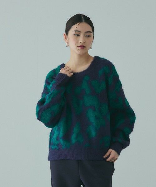 VICKY / ビッキー ニット・セーター | レオパードジャガードシャギーニットプルオーバー（ダークネイビー）