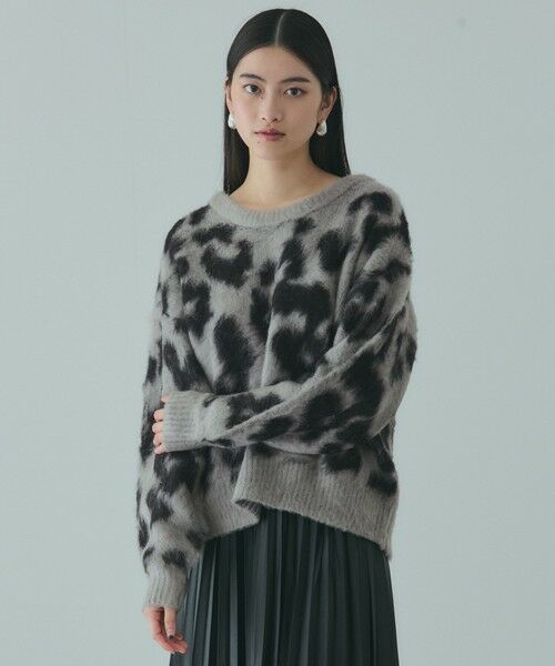VICKY / ビッキー ニット・セーター | レオパードジャガードシャギーニットプルオーバー（グレー系その他）