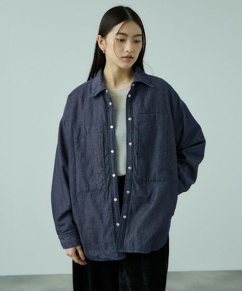 VICKY / ビッキー シャツ・ブラウス | パデッドデニムビッグシャツ≪洗濯機で洗える≫（ネイビー）