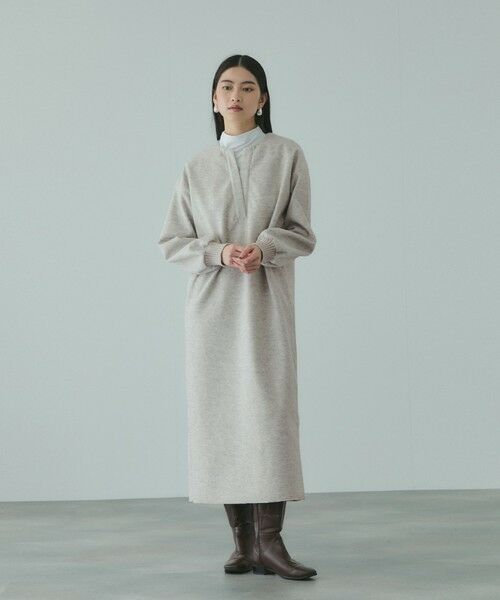 VICKY / ビッキー ロング・マキシ丈ワンピース | ソフトニットメルトンキーネックワンピース≪手洗い可能≫（ライトグレー）