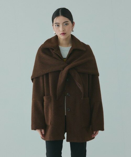 VICKY / ビッキー テーラードジャケット | ショール付きスライバーニットコート（ブラウン）