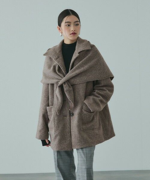 VICKY / ビッキー テーラードジャケット | ショール付きスライバーニットコート（ベージュ）