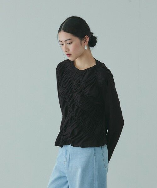 VICKY / ビッキー カットソー | ギャザーラインフロントカットソー≪洗濯機で洗える≫（ブラック）