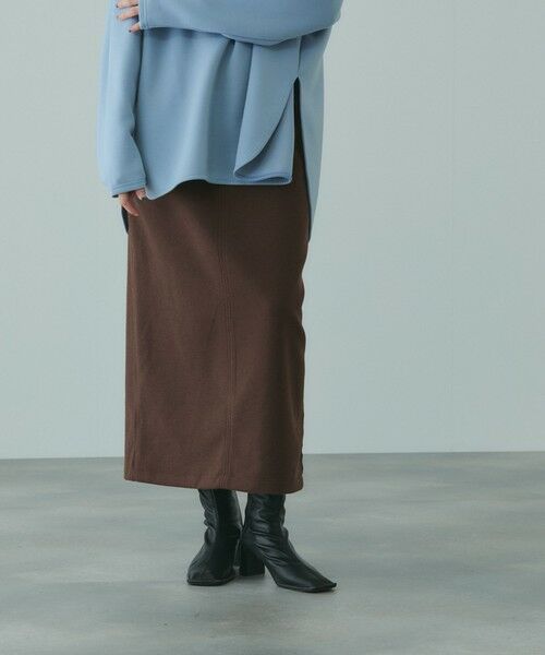 VICKY / ビッキー ミニ・ひざ丈スカート | ソフトニットメルトンIラインスカート≪手洗い可能≫（ブラウン）