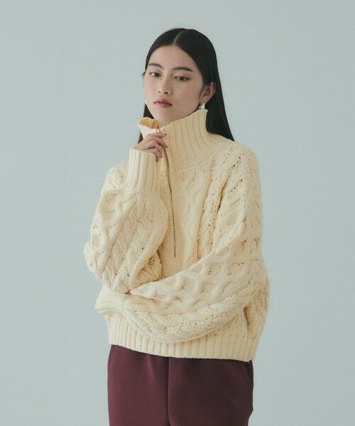 VICKY / ビッキー ニット・セーター | バルキーケーブルハーフジップニット≪手洗い可能≫（オフホワイト）