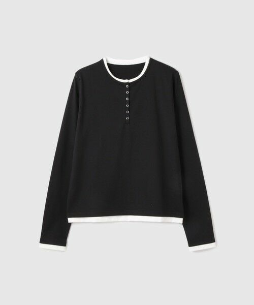 VICKY / ビッキー カットソー | ヘンリーネックレイヤードTシャツ（ブラック）