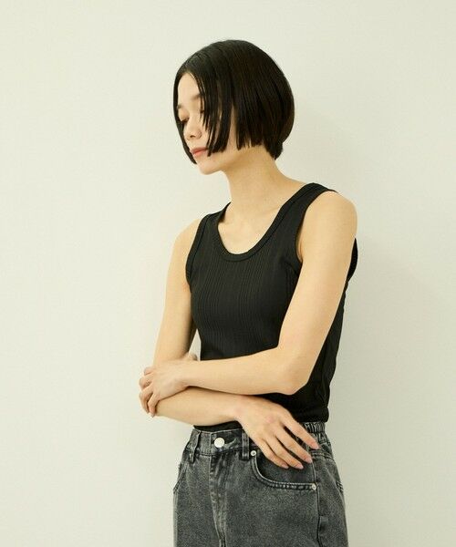 VICKY / ビッキー カットソー | ランダムテレコタンクトップ（ブラック）