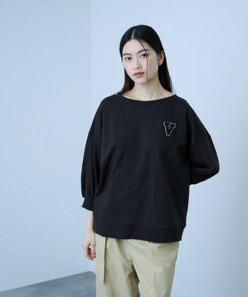 VICKY / ビッキー カットソー | 【大人の抜け感】ワッペンマルチネックスウェット（ダークネイビー）