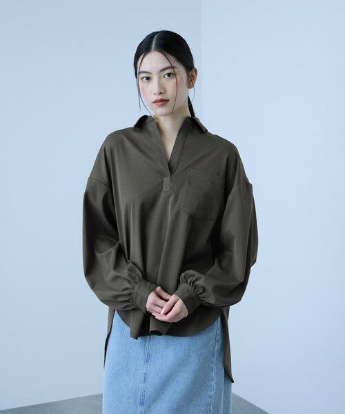 VICKY / ビッキー シャツ・ブラウス | ポケットスキッパーシャツ（チャコールグレー）