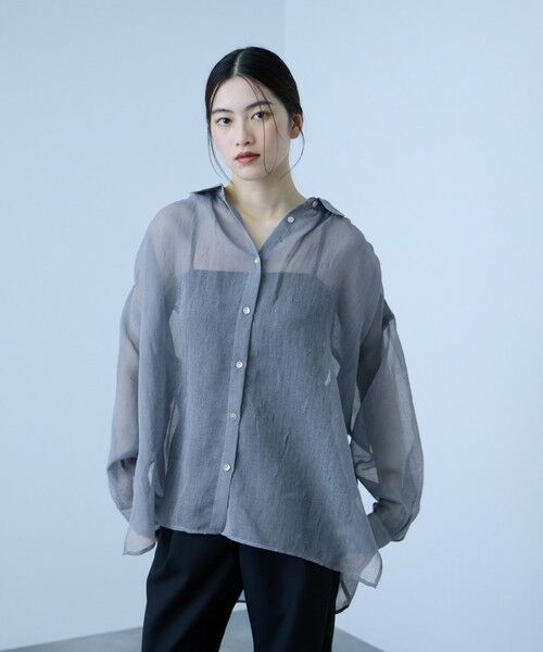 VICKY / ビッキー シャツ・ブラウス | リネンライクボイルシャツ（ブルー）