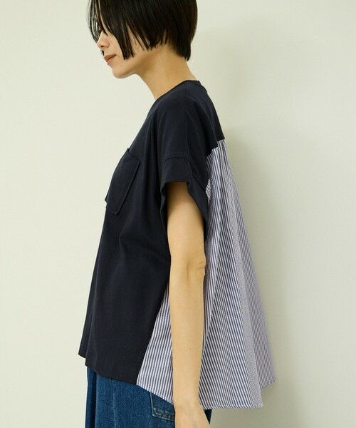 VICKY / ビッキー カットソー | ストライプ切替プルオーバー（ネイビー）