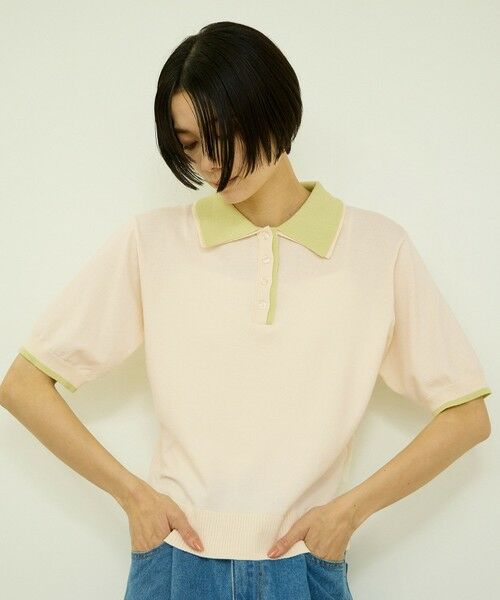 VICKY / ビッキー ニット・セーター | レーヨンナイロン配色ポロニット（オフホワイト）