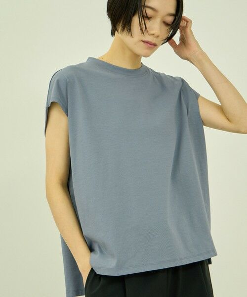VICKY / ビッキー カットソー | コットンソロナフレンチスリーブTシャツ（ブルー）