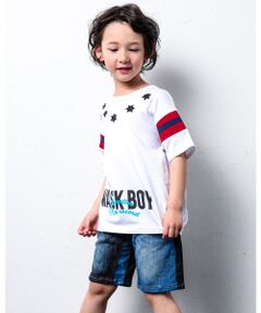 WASK / ワスク ショート・ハーフ・半端丈パンツ | 5.5分丈 クレイジー 切替 色落ち加工 デニム パンツ(140cm~160cm)