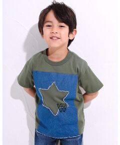 デニム 星 パッチ 天竺 ワイド 半袖 Tシャツ (100~160cm)