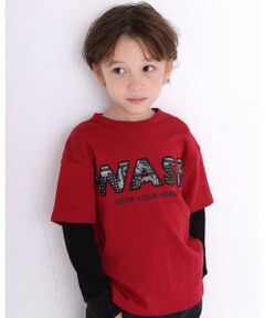 レイヤード風 柄パッチ ワイド Tシャツ (100~160cm)