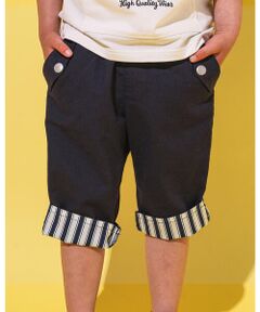 6分丈 裾 ストライプ 麻 レーヨン パンツ（100~160cm）