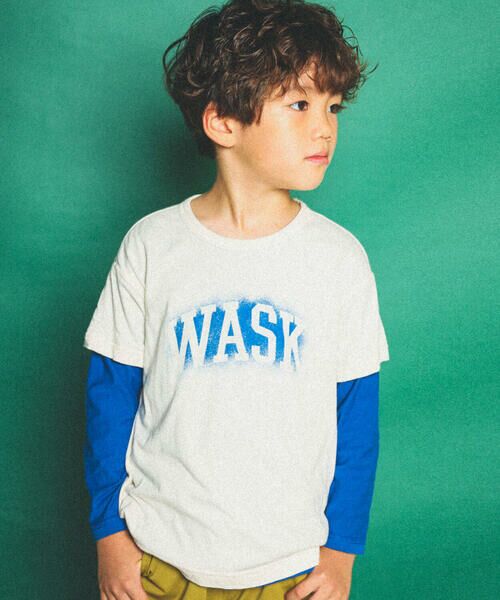 WASK / ワスク Tシャツ | ロゴプリントデニムポケットリバーシブルTシャツ(100~160cm)（オフホワイト系）