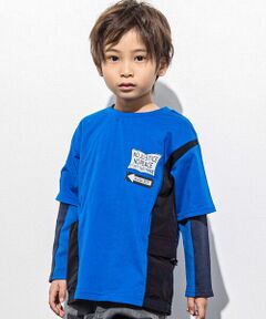 異素材ポケットTシャツ＋ラインロゴ天竺Tシャツセット(100~160cm)