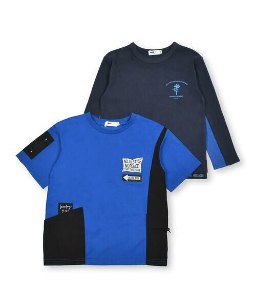 WASK / ワスク セットアップ | 異素材ポケットTシャツ＋ラインロゴ天竺Tシャツセット(100~160cm) | 詳細14