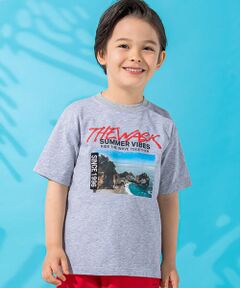 【接触冷感】海フォトプリントロゴ天竺Tシャツ(100~160cm)