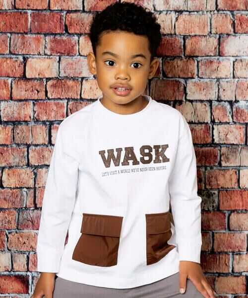 WASK/ワスク 合皮ロゴパッチナイロンポケット天竺Tシャツ(100~160cm) オフホワイト 130cm WASK/ワスク 合皮ロゴパッチナイロンポケット天竺Tシャツ(100~160cm) オフホワイト 130cm