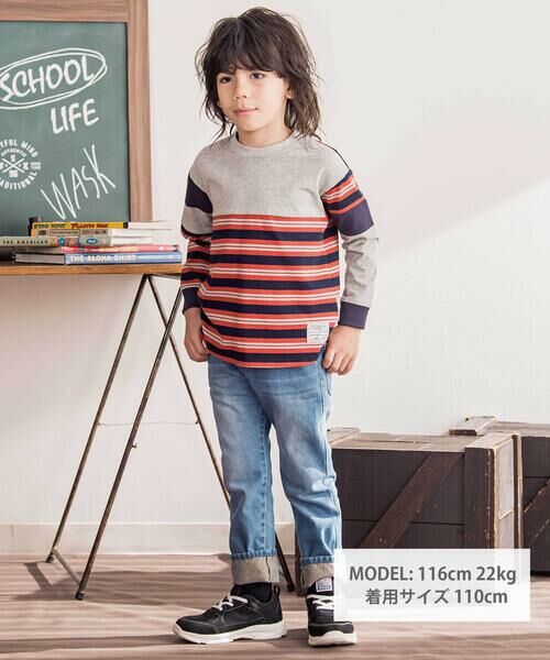 WASK / ワスク Tシャツ | クレイジーパターン無地+ボーダー天竺Tシャツ(100~160cm) | 詳細1