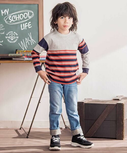 WASK / ワスク Tシャツ | クレイジーパターン無地+ボーダー天竺Tシャツ(100~160cm) | 詳細2