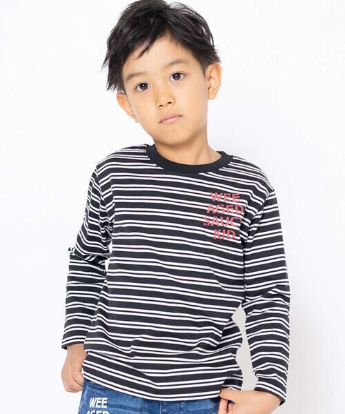 WASK / ワスク Tシャツ | ボーダーロゴプリント天竺Tシャツ(100~160cm)(ブラック系)