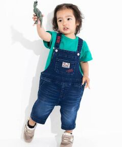 WASK / ワスク ショート・ハーフ・半端丈パンツ | ロゴ刺しゅうオーバーオールストレッチデニム(80~110cm)