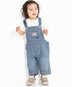 WASK / ワスク ショート・ハーフ・半端丈パンツ | ロゴ刺しゅうヒッコリーオーバーオール(80~110cm)