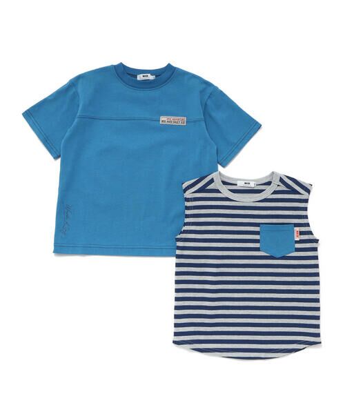 WASK/ワスク ロゴTシャツ&ボーダータンクトップセット(110~160cm) ブルー 120cm WASK/ワスク ロゴTシャツ&ボーダータンクトップセット(110~160cm) ブルー 120cm