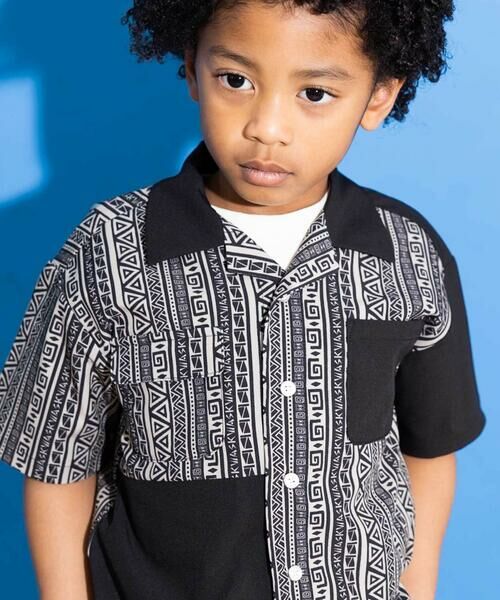 WASK / ワスク シャツ・ブラウス | 【お揃い】ネイティブ柄切り替えアロハウェザーシャツ(100~160cm) | 詳細3