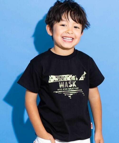 WASK/ワスク 【接触冷感】WASKアイコン迷彩柄天竺Tシャツ(100~160cm) ブラック 140cm WASK/ワスク 【接触冷感】WASKアイコン迷彩柄天竺Tシャツ(100~160cm) ブラック 140cm