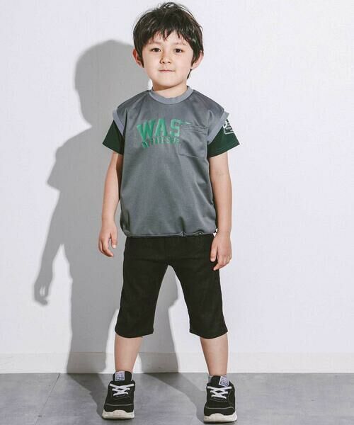 WASK / ワスク ショート・ハーフ・半端丈パンツ | 6分丈ロゴパッチワークリネン調ストレッチパンツ(110~160cm) | 詳細2