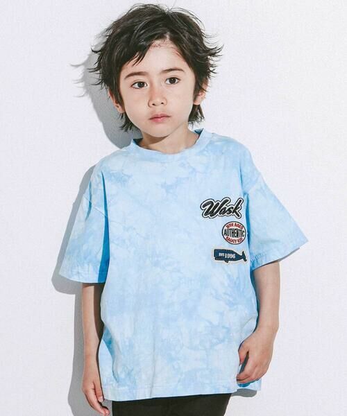 WASK / ワスク Tシャツ | ワッペンセット&タイダイTシャツ(100~160cm)(ブルー系)