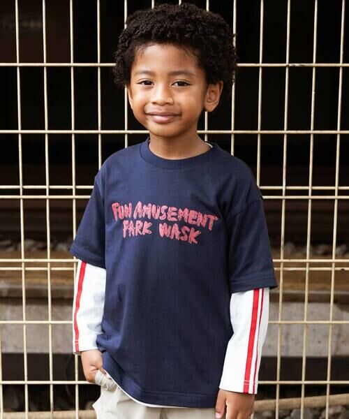 WASK/ワスク ロゴプリントBIG半袖Tシャツ&袖テープ長袖Tシャツセット(100~160cm) ネイビー 150cm WASK/ワスク ロゴプリントBIG半袖Tシャツ&袖テープ長袖Tシャツセット(100~160cm) ネイビー 150cm