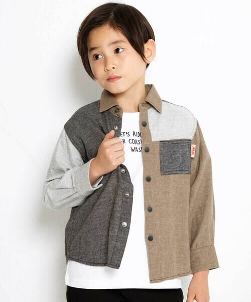 WASK/ワスク カラフル袖シャツ&ロゴプリント半袖Tシャツ(100~160cm) ブラック系 130cm WASK/ワスク カラフル袖シャツ&ロゴプリント半袖Tシャツ(100~160cm) ブラック系 130cm