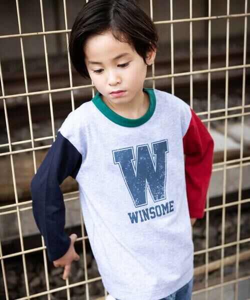 WASK/ワスク カラフル袖ロゴプリントロング長袖Tシャツ(100~160cm) グレー 160cm WASK/ワスク カラフル袖ロゴプリントロング長袖Tシャツ(100~160cm) グレー 160cm