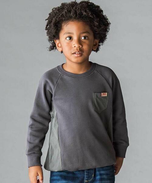 WASK / ワスク スウェット | ドロスト異素材トレーナー(100~160cm)(グレー)