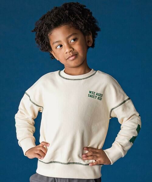 WASK / ワスク スウェット | ロゴプリント配色ステッチBIGトレーナー(110~160cm)(オフホワイト)