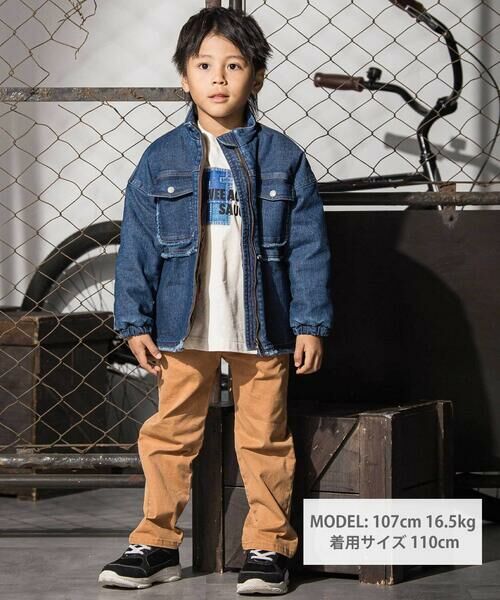 WASK / ワスク ノーカラージャケット | フリンジストレッチデニム中綿キルトジャケット(110~160cm) | 詳細1