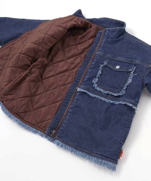 WASK / ワスク ノーカラージャケット | フリンジストレッチデニム中綿キルトジャケット(110~160cm) | 詳細12
