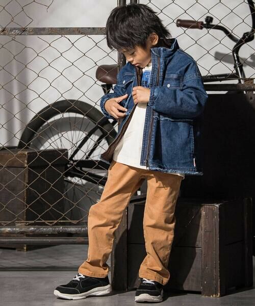 WASK / ワスク ノーカラージャケット | フリンジストレッチデニム中綿キルトジャケット(110~160cm) | 詳細2