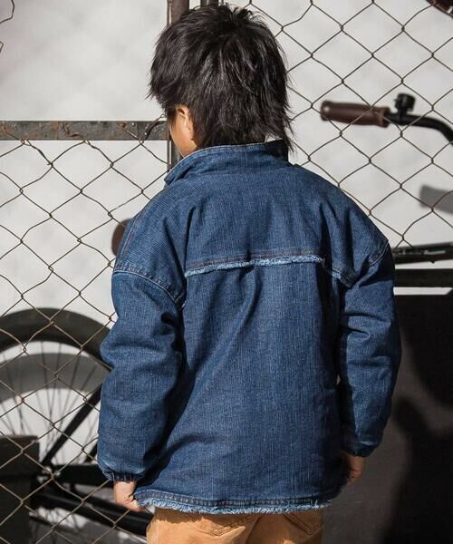 WASK / ワスク ノーカラージャケット | フリンジストレッチデニム中綿キルトジャケット(110~160cm) | 詳細3