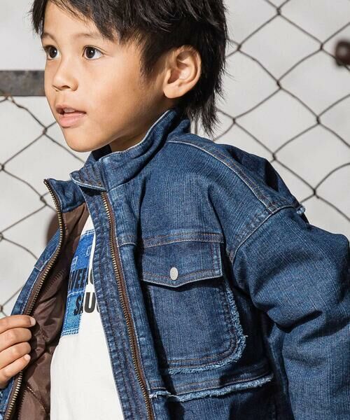 WASK / ワスク ノーカラージャケット | フリンジストレッチデニム中綿キルトジャケット(110~160cm) | 詳細4